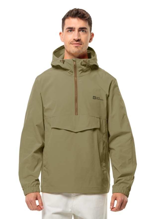 Olive Jack Wolfskin Desert Wind Overhead Men Jackets | 68409336