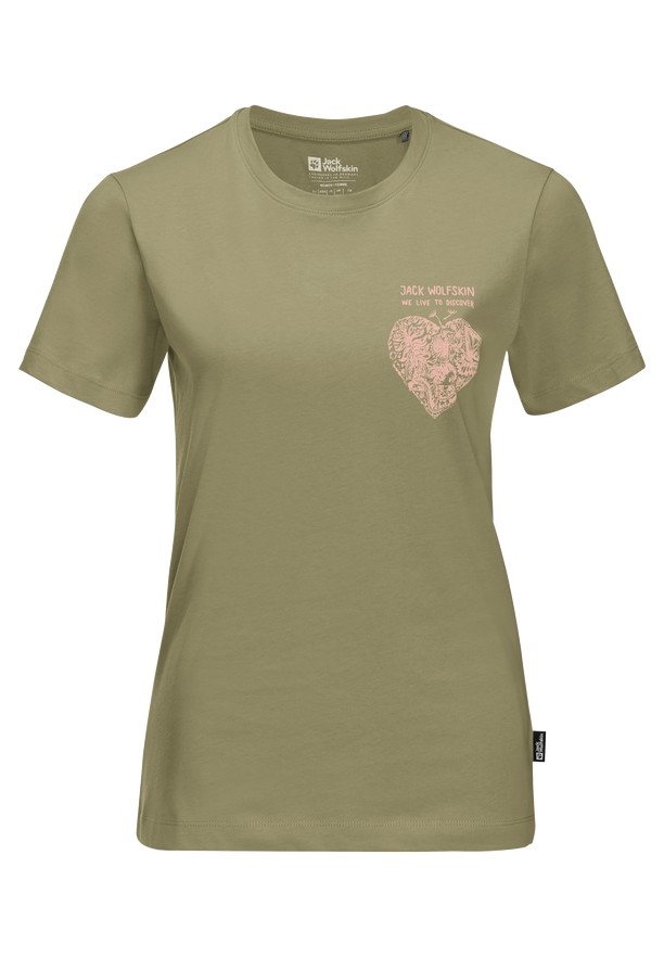 Olive Jack Wolfskin Discover Heart Women T Shirts | 20777864
