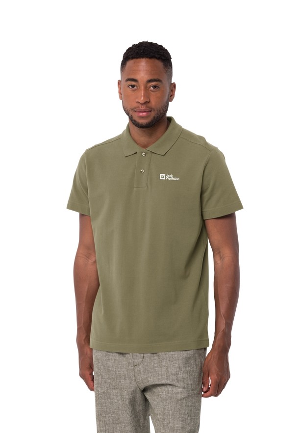 Olive Jack Wolfskin Essential Men Polo Shirts | 29436916