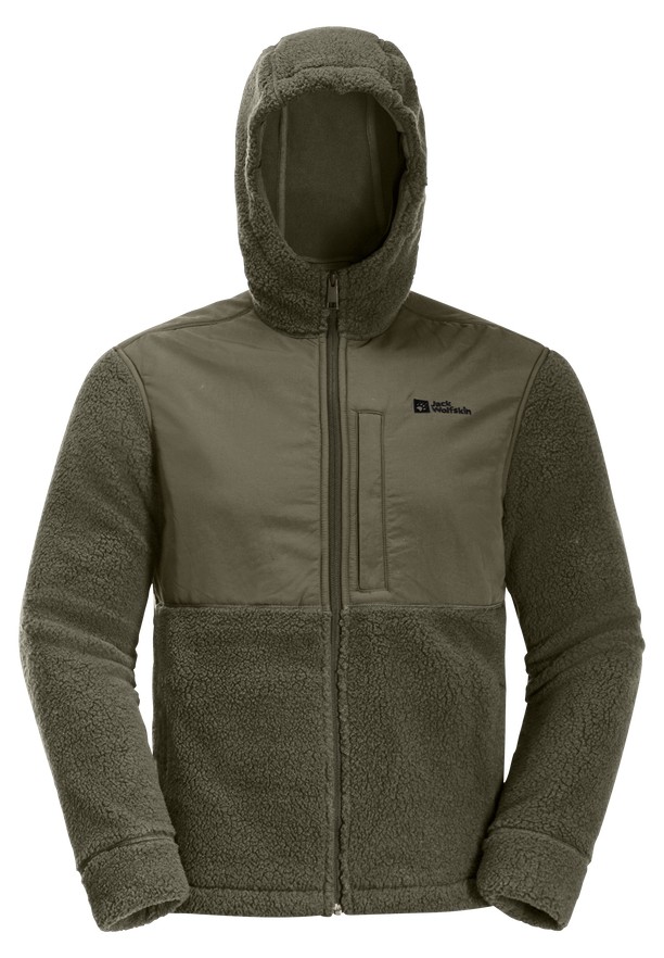 Olive Jack Wolfskin Felslicht Hooded Men Fleece Jackets | 88910688