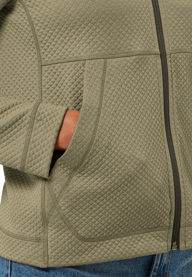 Olive Jack Wolfskin Fernweh Hooded Women Fleece Jackets | 19142454