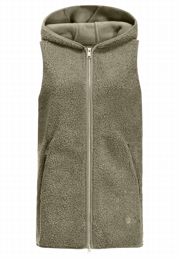 Olive Jack Wolfskin High Curl Long Women Vest | 86553645