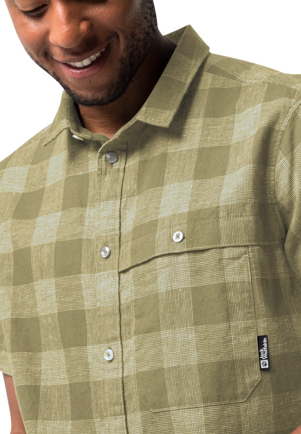 Olive Jack Wolfskin Highlands Men Shirts | 72888456