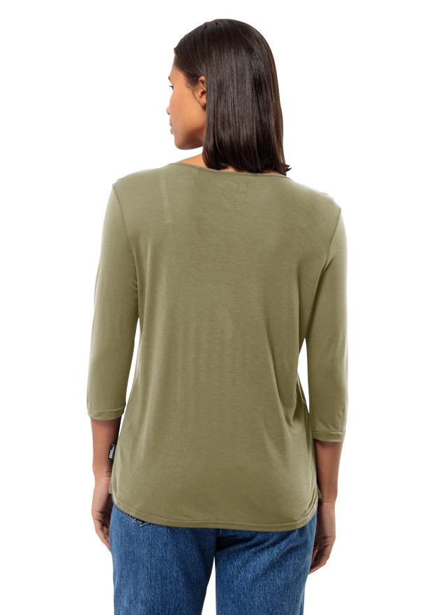 Olive Jack Wolfskin Mola 3/4 Women T Shirts | 15533574