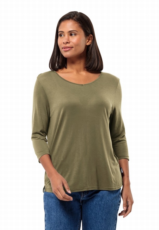 Olive Jack Wolfskin Mola 3/4 Women T Shirts | 15533574