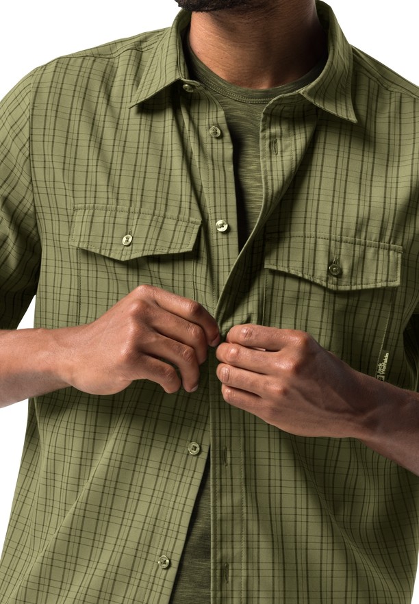 Olive Jack Wolfskin Thompson Men Shirts | 72963934