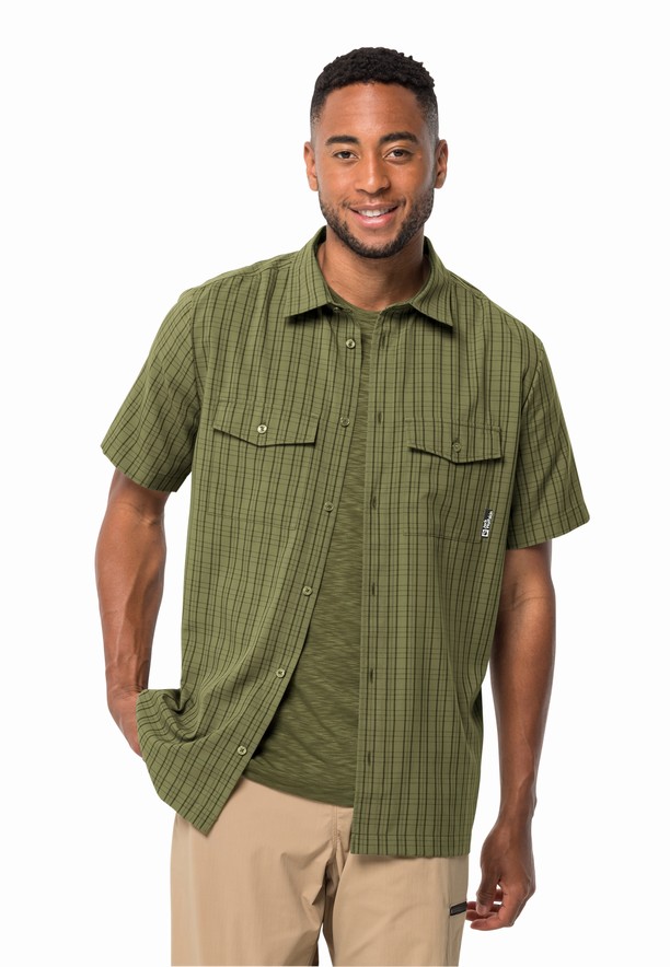 Olive Jack Wolfskin Thompson Men Shirts | 72963934