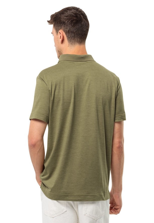 Olive Jack Wolfskin Travel Men Polo Shirts | 26685890