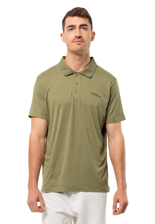 Olive Jack Wolfskin Travel Men Polo Shirts | 26685890