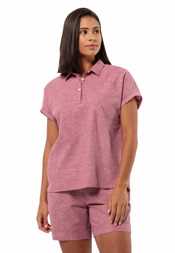 Pink Jack Wolfskin Karana Women Polo Shirts | 10193947