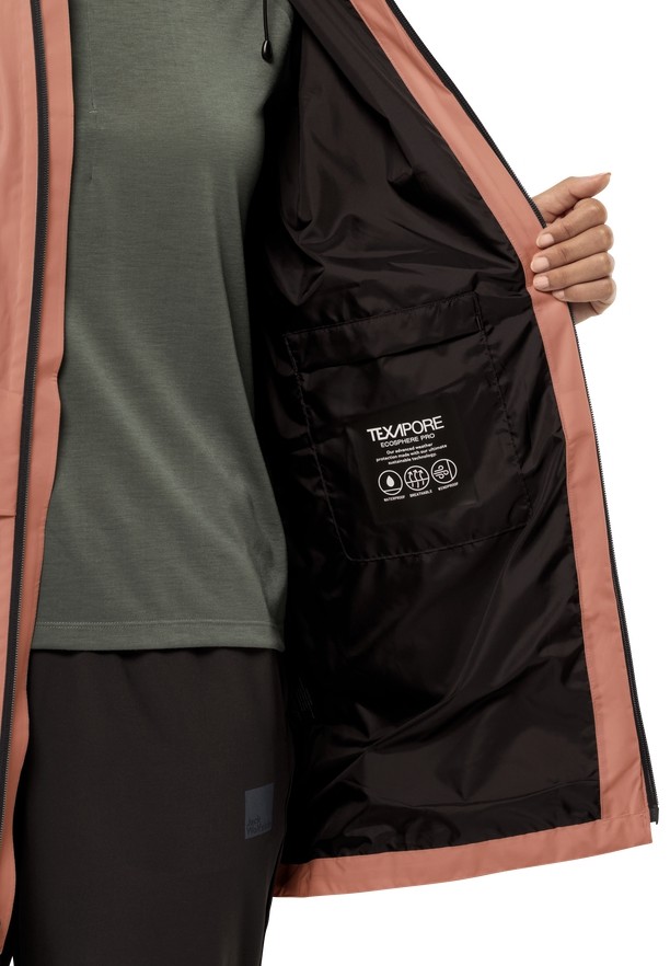 Pink Jack Wolfskin Mainkai Long Women Rain Jackets | 96346289