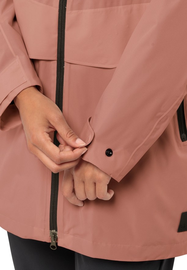 Pink Jack Wolfskin Mainkai Long Women Rain Jackets | 96346289