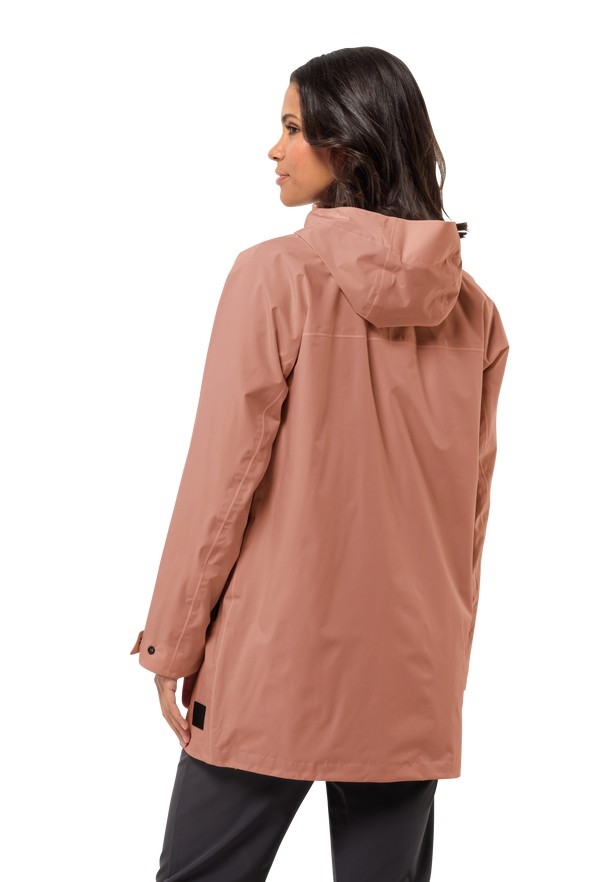 Pink Jack Wolfskin Mainkai Long Women Rain Jackets | 96346289