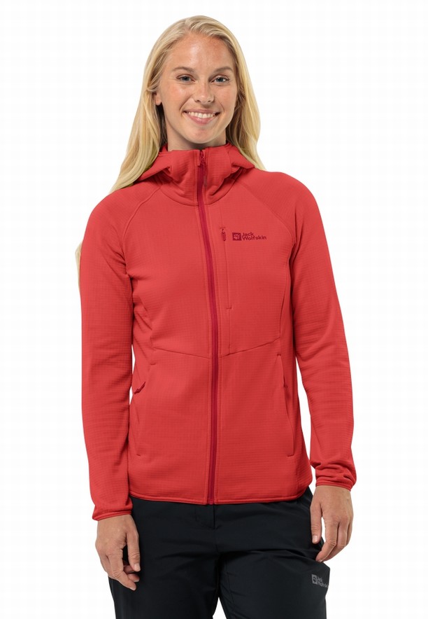 Red Jack Wolfskin Kolbenberg Hooded Fz Women Fleece Jackets | 68333985