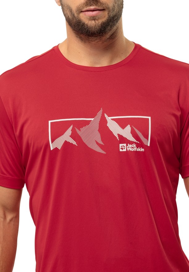 Red Jack Wolfskin Peak Graphic Men T Shirts | 96401538