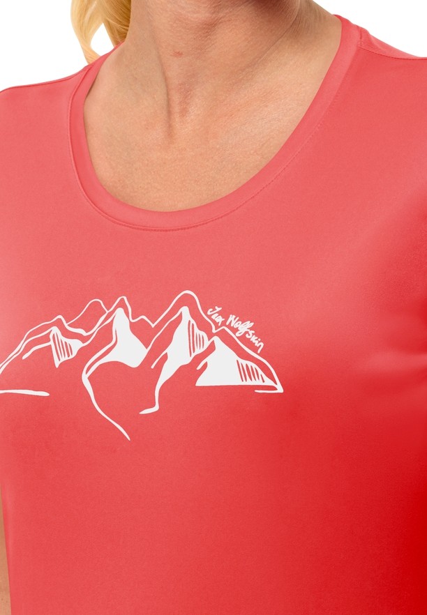 Red Jack Wolfskin Peak Graphic Women T Shirts | 62454086