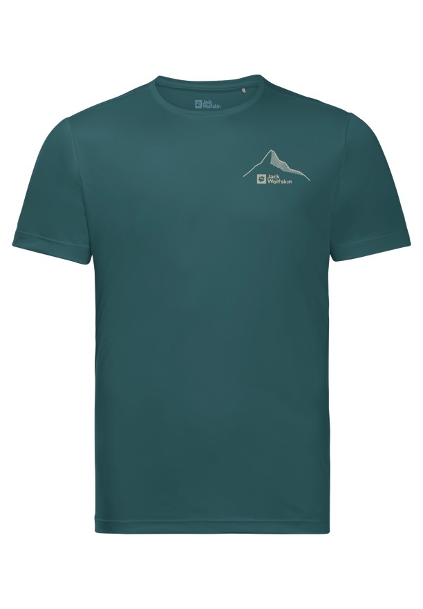 Turquoise Jack Wolfskin Peak Graphic Men T Shirts | 93249798