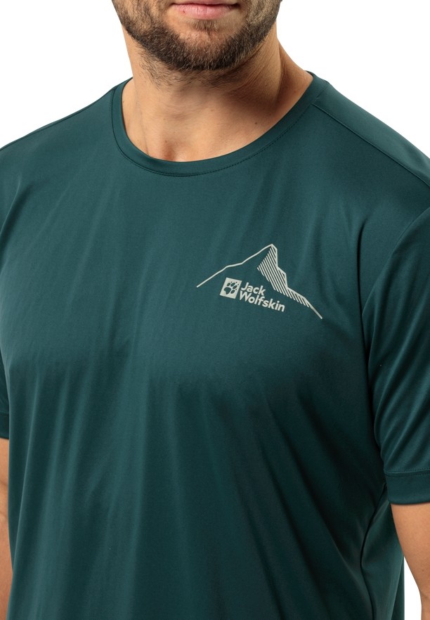 Turquoise Jack Wolfskin Peak Graphic Men T Shirts | 93249798