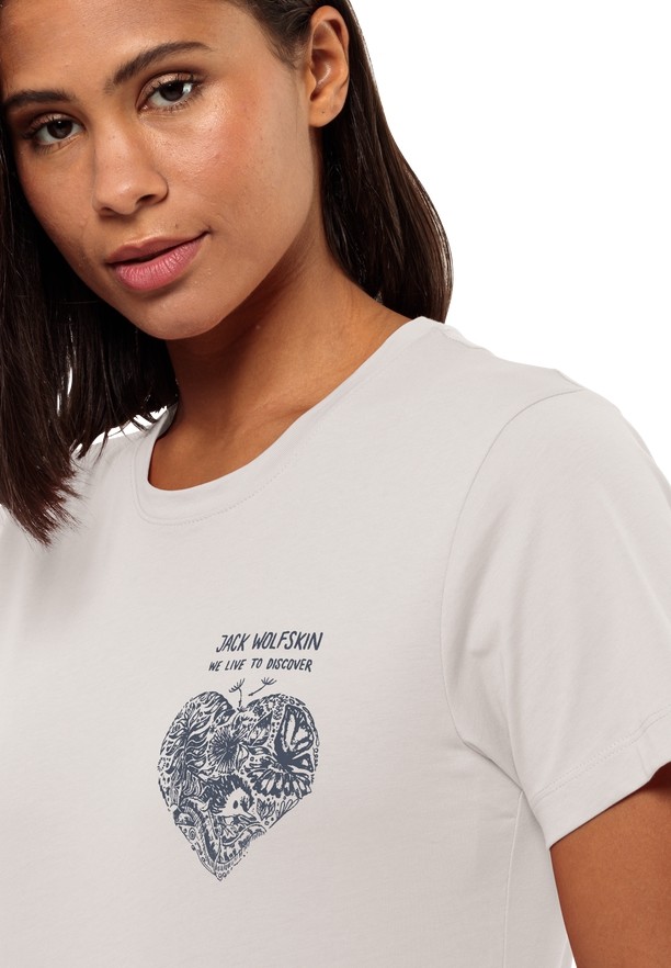 White Jack Wolfskin Discover Heart Women T Shirts | 80128165