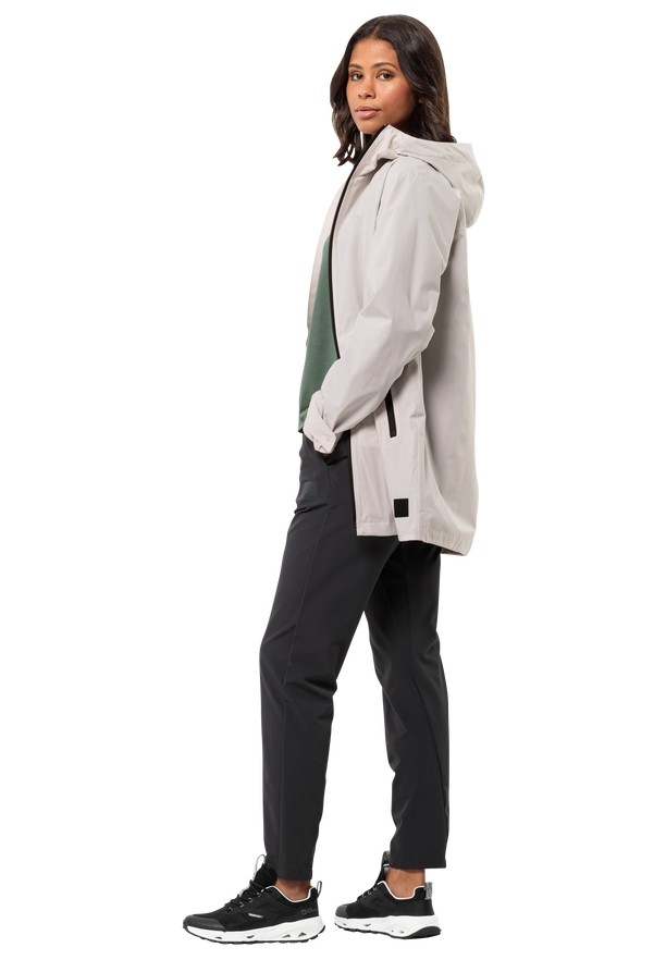 White Jack Wolfskin Mainkai Long Women Rain Jackets | 11787784