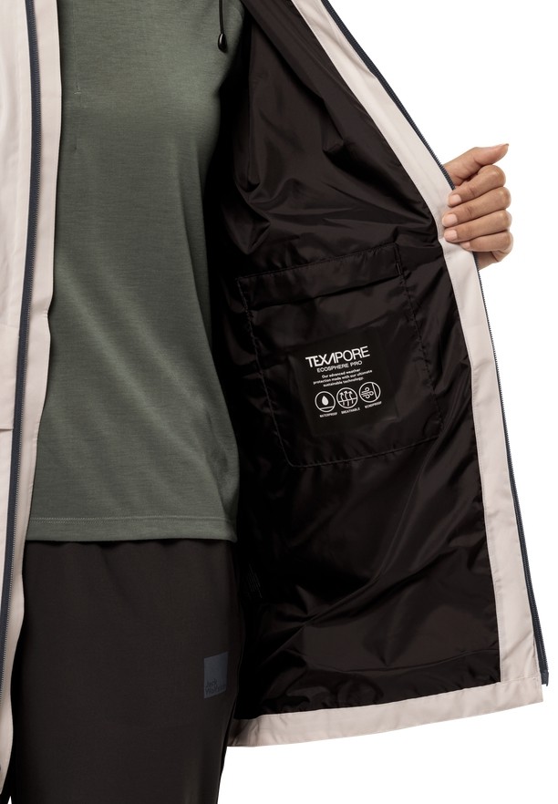White Jack Wolfskin Mainkai Long Women Rain Jackets | 11787784