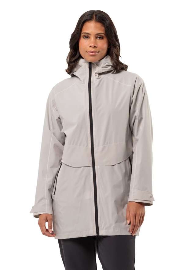 White Jack Wolfskin Mainkai Long Women Rain Jackets | 11787784