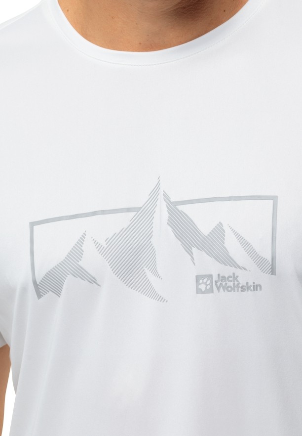 White Jack Wolfskin Peak Graphic Men T Shirts | 17577567