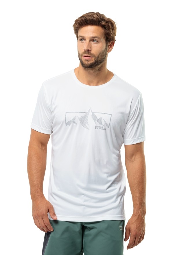 White Jack Wolfskin Peak Graphic Men T Shirts | 17577567