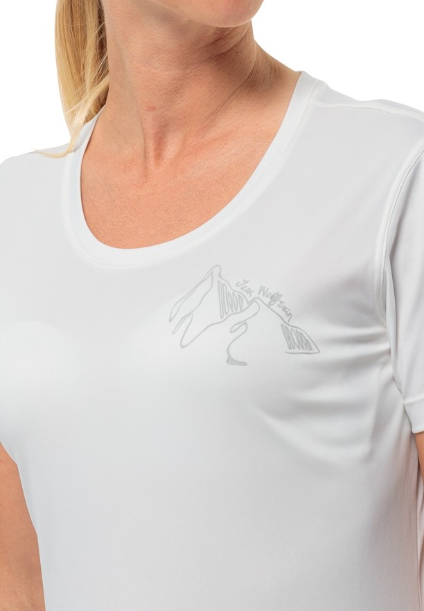 White Jack Wolfskin Peak Graphic Women T Shirts | 66659742