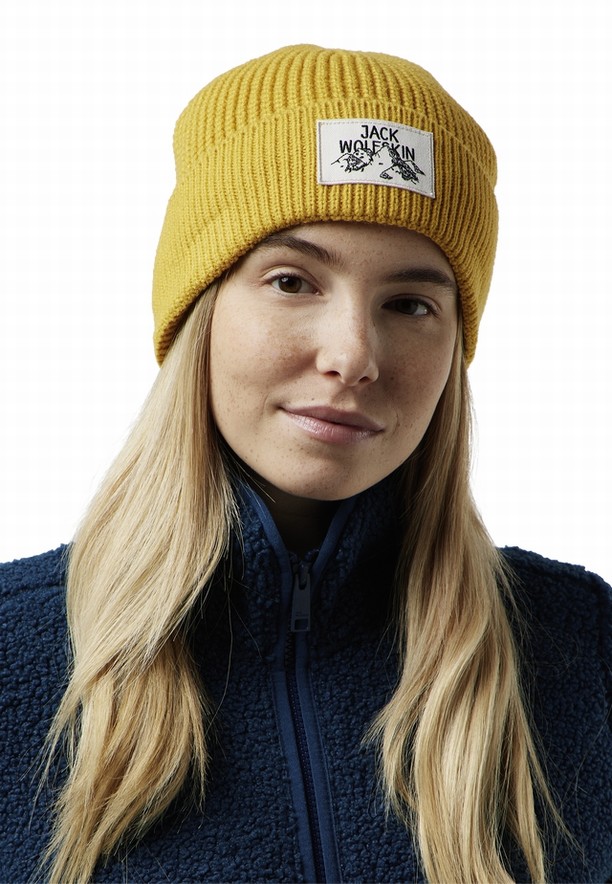 Yellow Jack Wolfskin Badge Men Beanie | 49973042